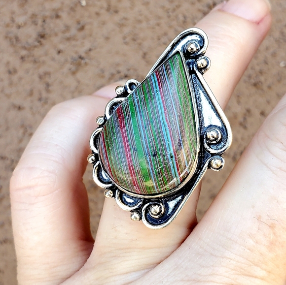 New Oversized Mosaic Jasper 925 Silver Ring. - Picture 9 of 16